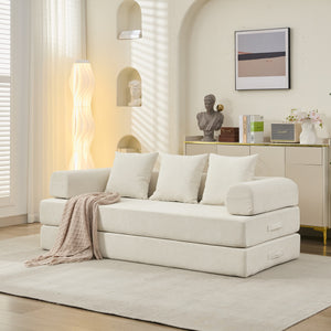 English Elm Comfy Chenille Convertible Folding Mattress Couch Sofa Bed with Armrest, Space-Saving, No Assembly Needed Beige W1143P330248