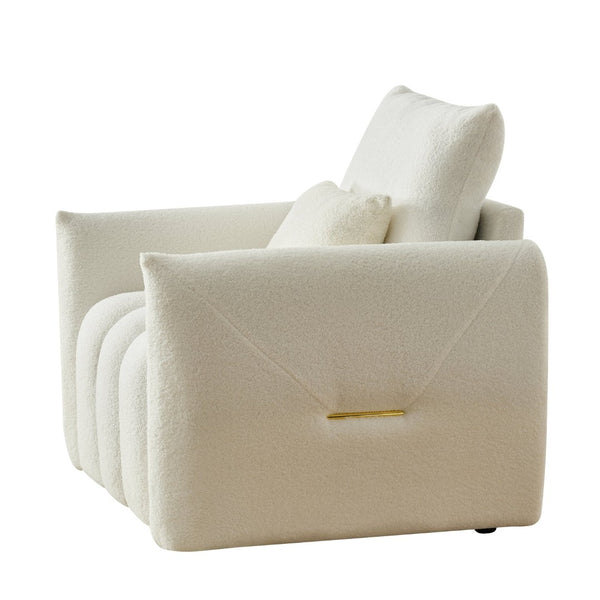 English Elm 35 Inch Teddy Velvet Lounge Chair Sculptural Cloud Seat for Modern Apartment Living Off White W2564P457792