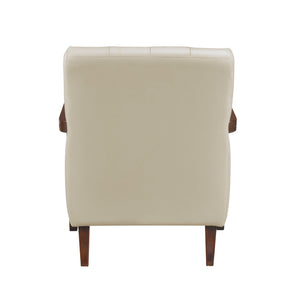 English Elm Modern Tufted Leather Accent Chair with Walnut Wood Frame, Upholstered Seat, Compact Stylish Design Beige 28 L x 21 W x 25.75 H B011P271921
