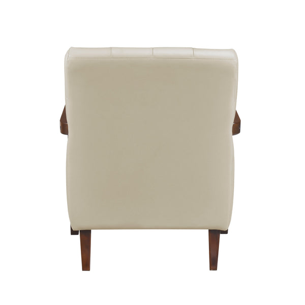 English Elm Modern Tufted Leather Accent Chair with Walnut Wood Frame, Upholstered Seat, Compact Stylish Design Beige 28 L x 21 W x 25.75 H B011P271921