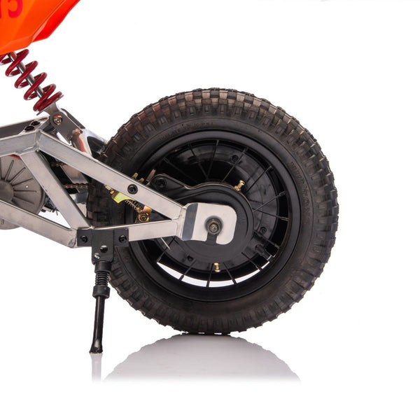 English Elm 24v 250w Kids Off-road Electric Motorcycle with Led Lights Bluetooth and Rear Suspension Orange W1578P203982