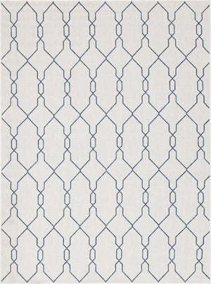 Unique Loom Outdoor Trellis Links Trellis Machine Made Trellis Rug Ivory, Navy Blue 7' 1" x 10' 0"