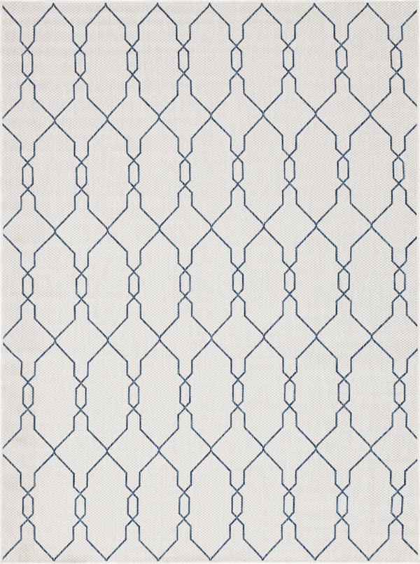 Unique Loom Outdoor Trellis Links Trellis Machine Made Trellis Rug Ivory, Navy Blue 7' 1" x 10' 0"