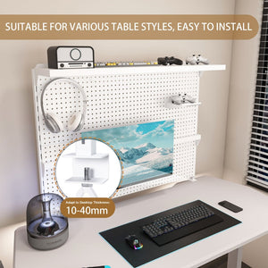 English Elm Clamp-on Steel Pegboard Desk Organizer with Monitor Arm Shelf and Movable Panel W2700P346783