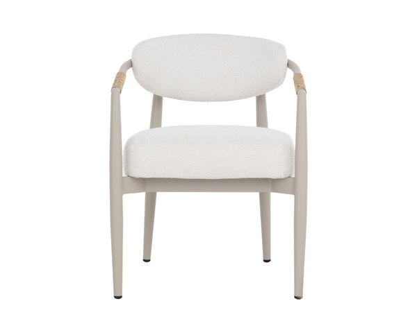 Sunpan MARITA Outdoor Dining Armchair - Contemporary Wicker Weave for Stylish Patio Comfort and Durability Greige 112102V