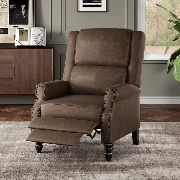 English Elm Faux Leather Pushback Recliner Coffee — Easy Tool-Free Setup, Lumbar Support, Soft Cleanable Finish T3623P379801