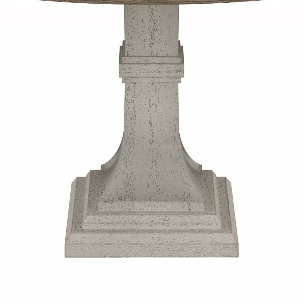 English Elm Tannen 59" Round Dining Table with Distressed Natural Grain Top and Sturdy White Pedestal Base B061S00822