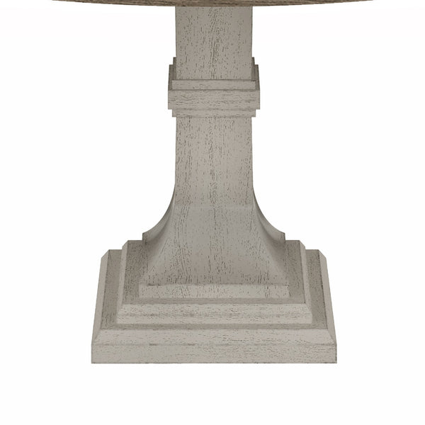 English Elm Tannen 59" Round Dining Table with Distressed Natural Grain Top and Sturdy White Pedestal Base B061S00822