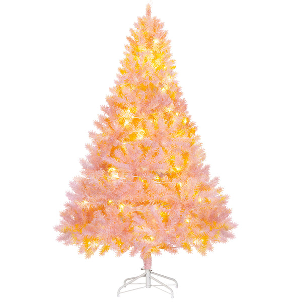 English Elm Homcom 6' Prelit Pink Christmas Tree - Realistic Douglas Fir With 250 Warm White Led Lights & Tips W2225P249686