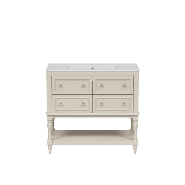 English Elm 36" Bathroom Vanity with Sink Combo, 36" Ceramic Undermount Basin, Solid Wood Frame, 4 Drawers, Waterproof Painted Finish Beige N710P250654Y