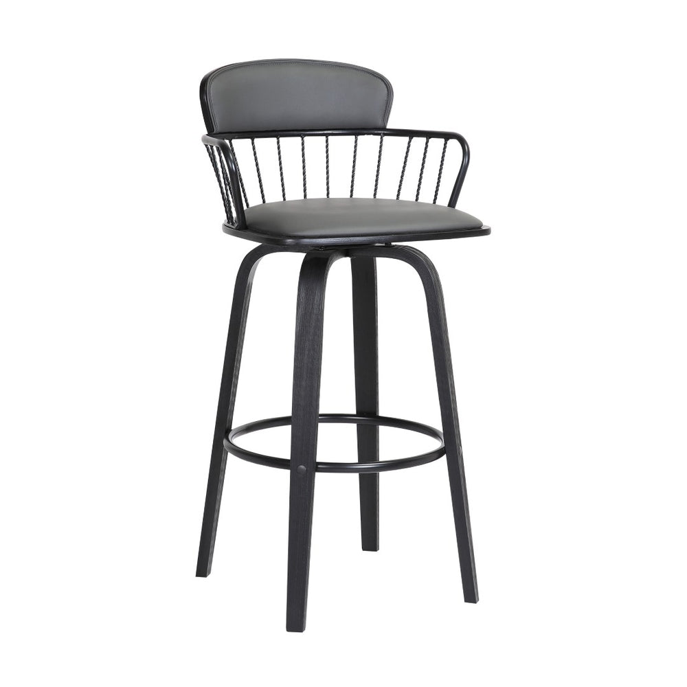 English Elm Willow Swivel Barstool Gray Faux Leather Seat Matte Black Wood Frame Kitchen Island B2736P464839