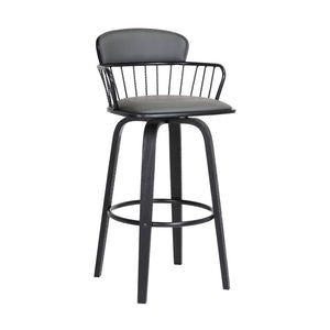 English Elm Willow Swivel Barstool Gray Faux Leather Seat Matte Black Wood Frame Kitchen Island B2736P464839