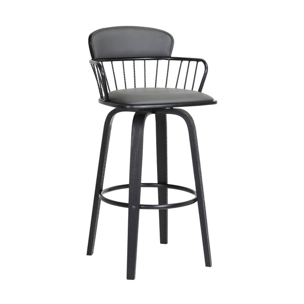 English Elm Willow Swivel Barstool Gray Faux Leather Seat Matte Black Wood Frame Kitchen Island B2736P464839