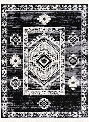 Unique Loom Cherokee Boone Machine Made Geometric Rug Fossil Gray, Ivory/Black 7' 10" x 10' 0"