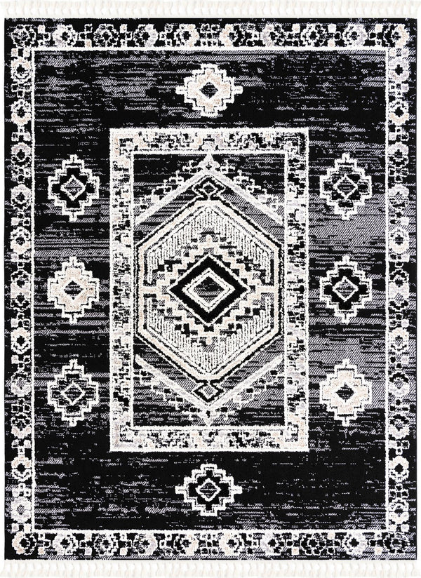 Unique Loom Cherokee Boone Machine Made Geometric Rug Fossil Gray, Ivory/Black 7' 10" x 10' 0"