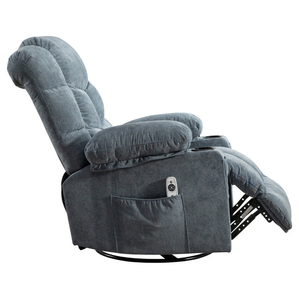 English Elm Oversized Swivel Recliner with Massage Heating Linen Upholstery and Usb Port W1521P411667