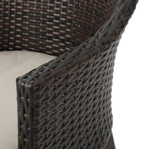 English Elm Christopher Knight Home® - HILLHURST Woven Rattan Outdoor Chair Set of 2 with Water-Resistant Cushions, Weatherproof Metal Frame Brown 61563.00MBRN