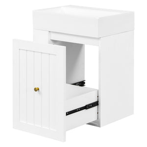 English Elm 20-Inch Compact Bathroom Vanity with Ceramic Sink, Wall-Mounted MDF Cabinet, Modern Space-Saver Design White N725P314023K