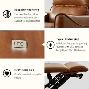 English Elm Brown Air Leather Power Recliner Rocker Swivel Chair for Living Room or Media B2766P488714