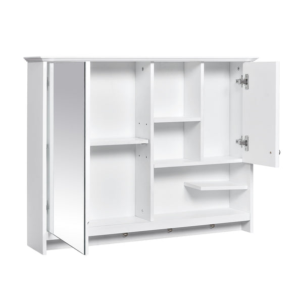 English Elm 36 Inch Wall Mounted Medicine Cabinet with HD Mirror, Adjustable Shelves, Towel Hooks, Modern Style White N710P254924K
