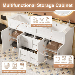 English Elm [video] 60 Inch Dual Sink Bathroom Vanity with Soft Close Doors and Mdf Cabinet N729P000017K