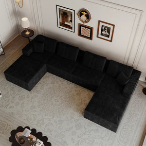 English Elm 141.73*70.87"modular Six Piece Corduroy Sectional Sofa Cloud Cushions No Assembly W3819S00139
