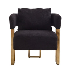 English Elm TS Teddy fleece modern decorative chair with gold legs — plush ergonomic side seating for living spaces (Black) W2311P190452