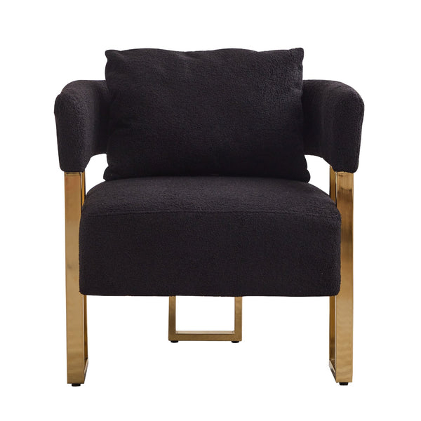 English Elm TS Teddy fleece modern decorative chair with gold legs — plush ergonomic side seating for living spaces (Black) W2311P190452