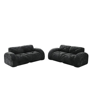 English Elm 2-piece Modular Velvet Sofa Set with Tufted Cloud Cushions for Modern Living Rooms Black W714S01646