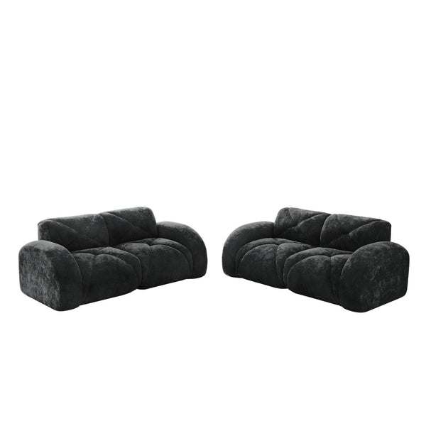 English Elm 2-piece Modular Velvet Sofa Set with Tufted Cloud Cushions for Modern Living Rooms Black W714S01646