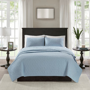 English Elm Reversible Madison Park Quebec Quilt Set Full/Queen with Prewashed Cotton Fill, Antimicrobial Freshness, Textured Cottage Style Blue 17.72 L x 15.35 W x 6.69 H B03597480