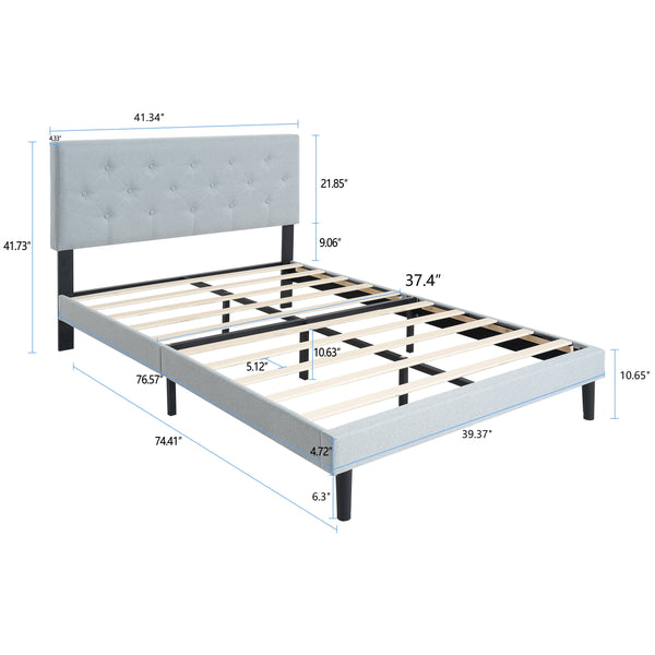 English Elm Twin Upholstered Platform Bed with Button Tufted Linen Headboard, Wood Slat Support, No Box Spring Needed, Easy Assembly Light Gray W311P195304