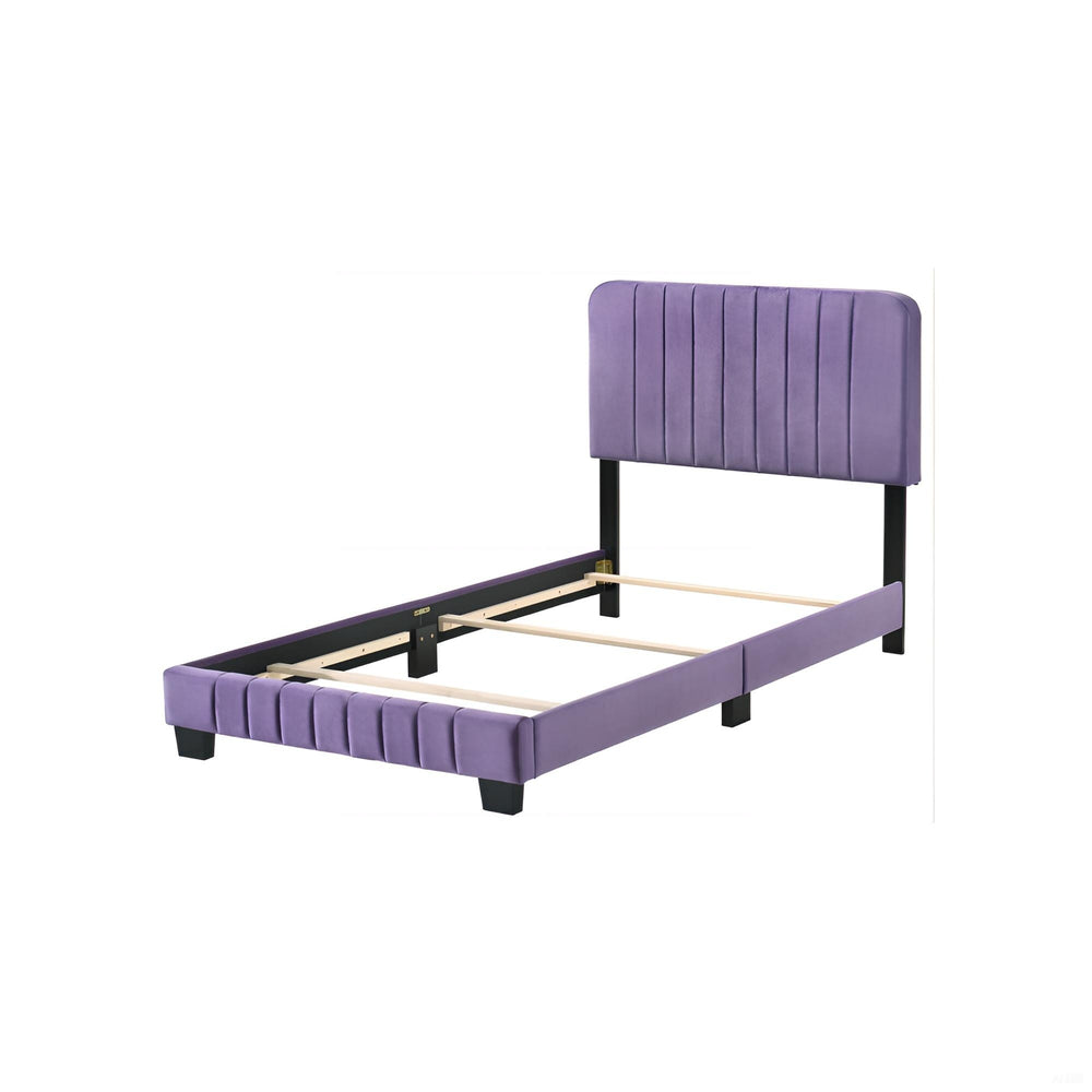 English Elm Contemporary Full Size Velvet Channel Tufted Bed with Sturdy Wooden Slats and Easy One‑Box Shipments Purple 28.5 L x 44.5 W x 5 H B078107903