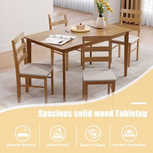 English Elm Original Solid Wood 5-Piece Dining Set with Rectangle Table & 4 Back Chairs, Sturdy 275LB Capacity Beige W395P316330