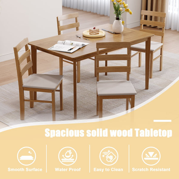English Elm Original Solid Wood 5-Piece Dining Set with Rectangle Table & 4 Back Chairs, Sturdy 275LB Capacity Beige W395P316330