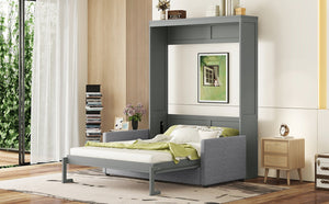 English Elm Queen Murphy Bed with Linen Cushion Sofa Folds Flat for Studio or Guest Room LP000891AAE