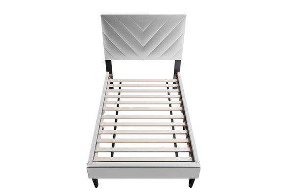 English Elm Twin Bed With Plush Velvet Upholstery & Adjustable Headboard For Ultimate Comfort & Style B089P240514-GIGA