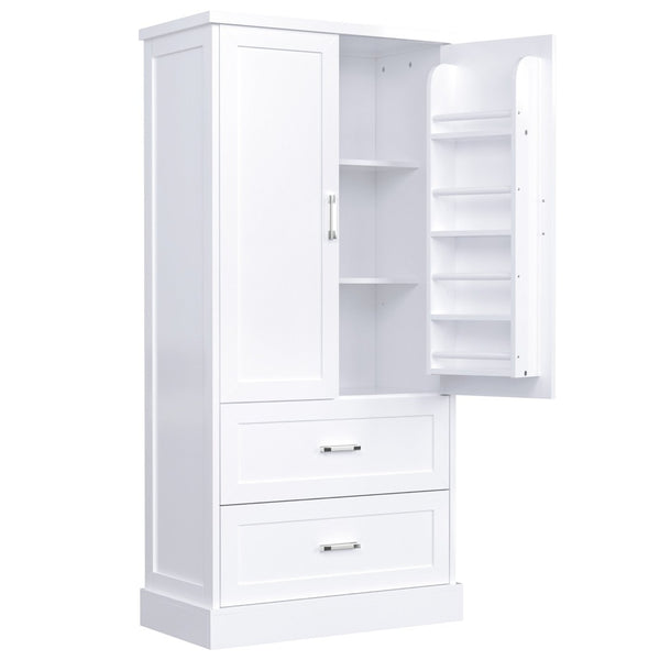 English Elm Tall White Mdf Bathroom Storage Cabinet with Adjustable Shelves and Two Lower Drawers N725S178675K