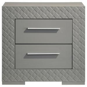 English Elm Pierce Grey High Gloss Nightstand with 2 Smooth Drawers, Felt-Lined Top, Modern Mirrored Finish B062P378424