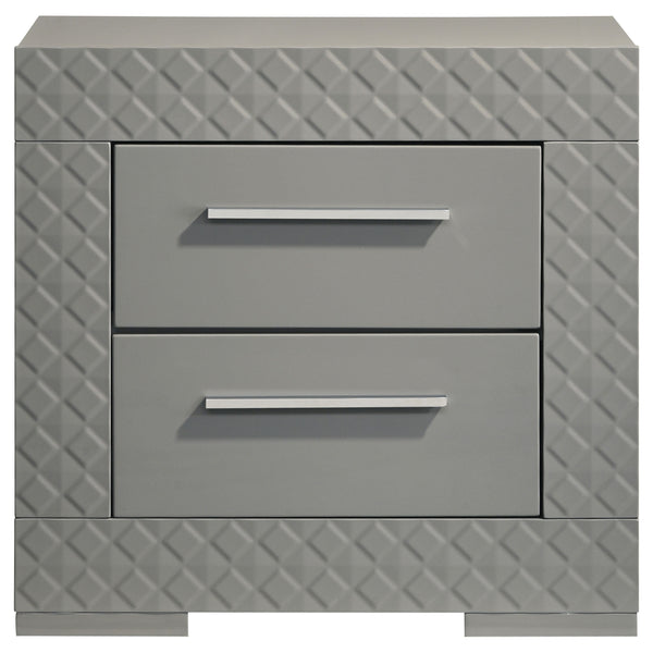 English Elm Pierce Grey High Gloss Nightstand with 2 Smooth Drawers, Felt-Lined Top, Modern Mirrored Finish B062P378424