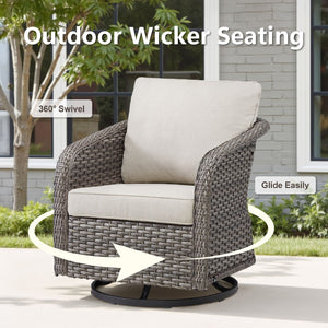 English Elm Outdoor Swivel Glider Wicker Chairs Set of 2 with All-weather Pe Rattan Porch Seating T3773P418582