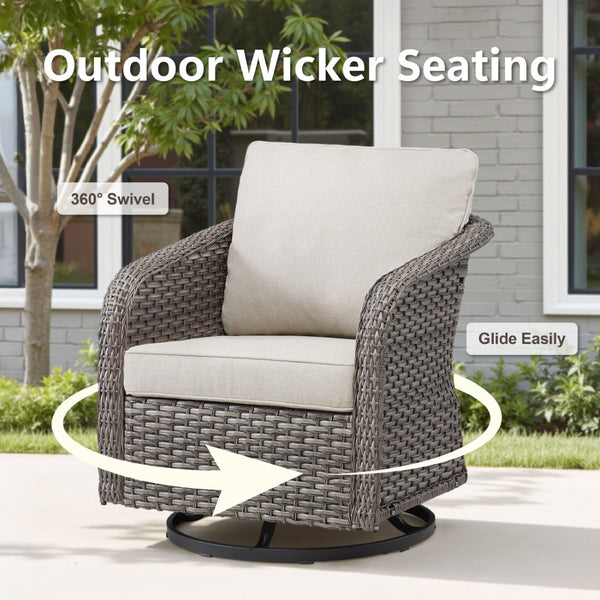 English Elm Outdoor Swivel Glider Wicker Chairs Set of 2 with All-weather Pe Rattan Porch Seating T3773P418582