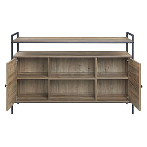 English Elm Baina Rustic Oak & Black TV Stand for up to 50" – Industrial Modern Media Console with Storage Shelves and Doors B2726P256334