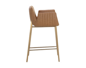 Sunpan Lucano Counter Stool - Elegant Milliken Cognac Faux Leather With Gold Stainless Steel Legs Brown Faux Leather 111122