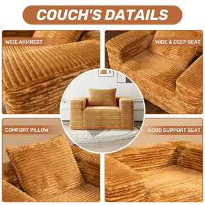 English Elm Bean Bean Bag Loveseat Sofa Couch Boneless Cloud Comfort with Tufted Corduroy, Durable Foam Support Yellow Brown W3795P358120