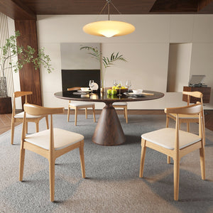 English Elm Mid Century Dining Chairs Set Of 2 - Stylish Wood Frame With Beige Upholstery For Any Space W2812P209777