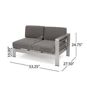 English Elm Christopher Knight Home® - Outdoor 4-Person Aluminum Patio Sectional Set – Modern Khaki/Silver-Grey, Waterproof Cushions, Rust-Resistant Frame N757S357589K