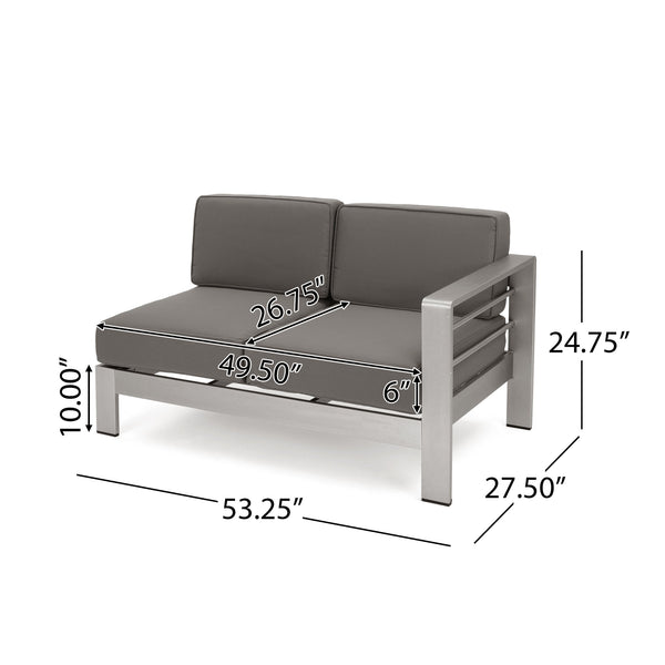 English Elm Christopher Knight Home® - Outdoor 4-Person Aluminum Patio Sectional Set – Modern Khaki/Silver-Grey, Waterproof Cushions, Rust-Resistant Frame N757S357589K