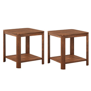English Elm Rounded Square End Tables Set of 2 Boho Walnut with Wave Legs and Open Shelf W5563P449958