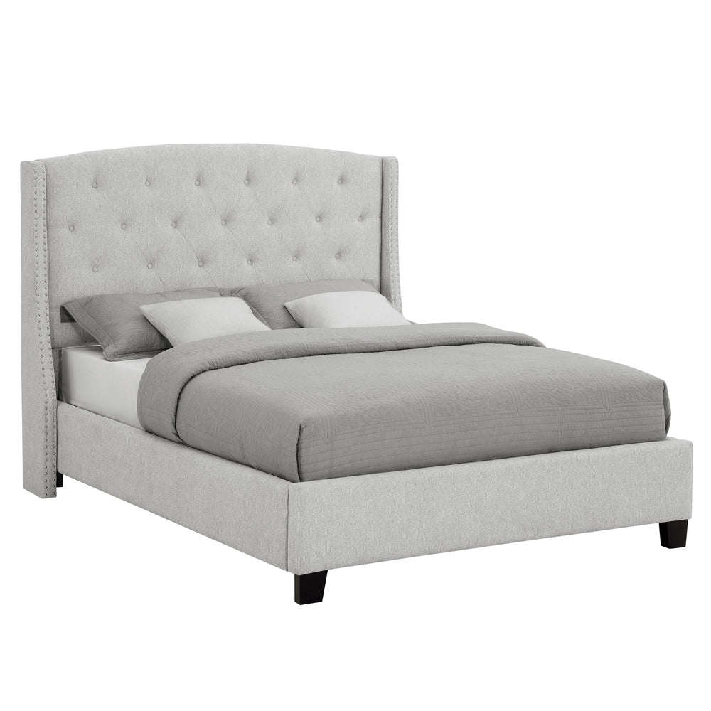 English Elm 1Pc King Size Upholstered Bed With Button Tufting & Nailhead Trim - Elegant Dove Gray Design For Bedrooms B2741S00028